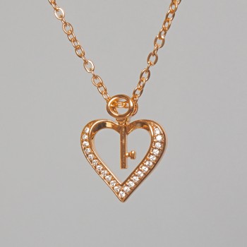 Chain 'Heart' Xuping with a heart-shaped pendant adorned with white crystals, diameter 15×17, 5 mm ±, length 41–46 cm ±, thickness 1 mm ±
