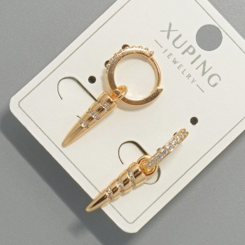 Xuping Earrings with White Crystals, 5x19 mm Diameter, 27 mm Length, 18K Gold Plating
