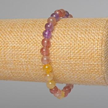 Assorted Natural Stone Bracelet with Smooth Beads, Diameter 6.5 mm, Length 18 cm (Stretch)