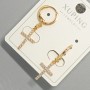 Earrings 'Cross' Xuping with White Crystals, 9x15 mm diameter, 30 mm length, 18K gold plating