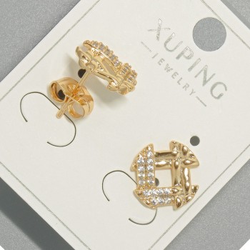 Xuping Stud Earrings with White Crystals, 12 mm Diameter, 18K Gold Plating