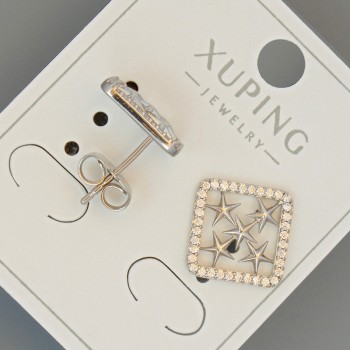 Xuping 'Stars' Stud Earrings with White Rhinestones, 12 mm Diameter, Rhodium