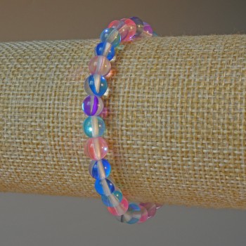 Assorted opal glass bracelet with smooth beads, 6.5 mm diameter, 18 cm length (stretch)