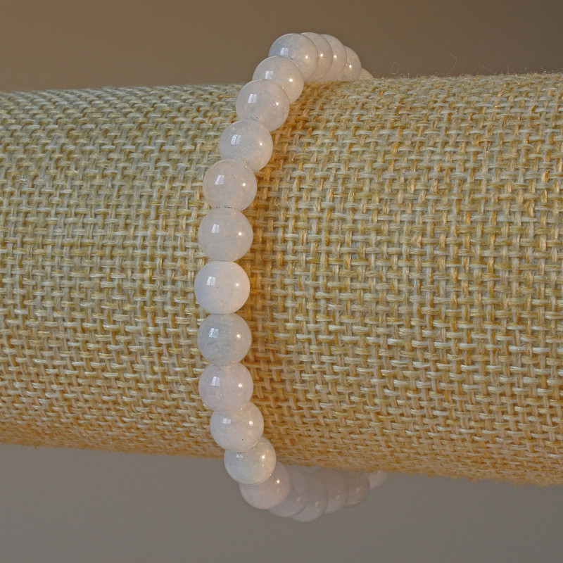 Aquamarine Bracelet with Natural Stone Smooth Beads, Diameter 6.5 mm, Length 18 cm (Stretch)