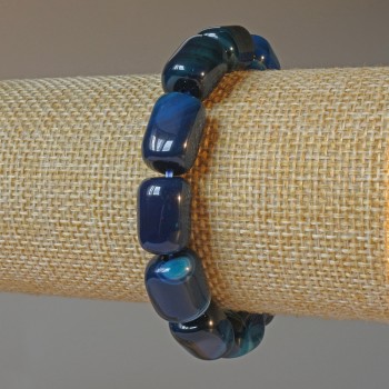 Blue Agate Bracelet with Natural Stone Bar, 11×15 mm, length 18 cm ± (stretch)