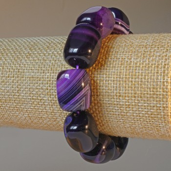 Bracelet Purple Agate natural stone bar-shaped beads, dimensions 15x19 mm ±, length 18 cm ± (stretch)
