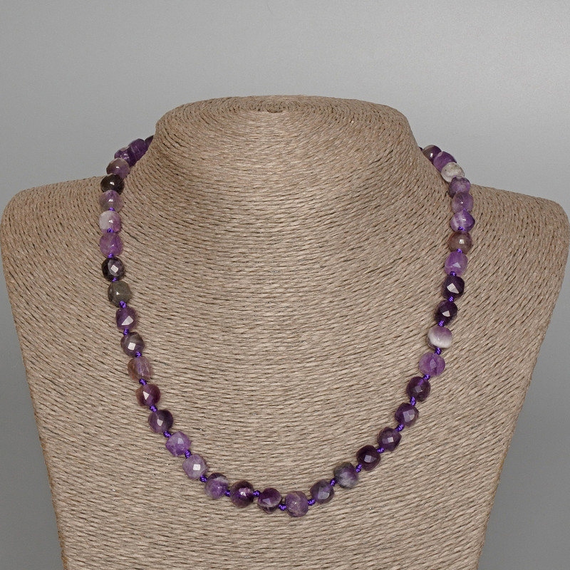 Natural Amethyst Necklace with Faceted Cube Beads, 7 mm diameter, 49 cm length