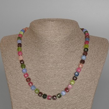 Assorted Natural Stone Beaded Necklace with Faceted Cube Beads, 7 mm Diameter, 48 cm Length