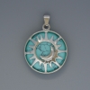 Sun Turquoise Pendant, 27mm diameter ±, 37mm length ±, in a silver-tone setting