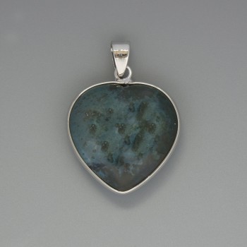 Pendant 'Heart' with moss agate, 26x26 mm diameter, 36 mm length, in a silver-toned setting