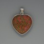Pendant Heart Heliotrope Jasper, 26×26 mm diameter, 36 mm length, in a silver-tone setting