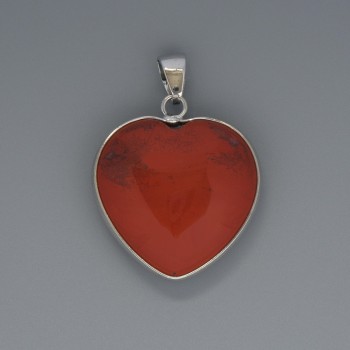 Heart Pendant with Red Jasper, 26x26 mm diameter, 36 mm length, in a silver setting