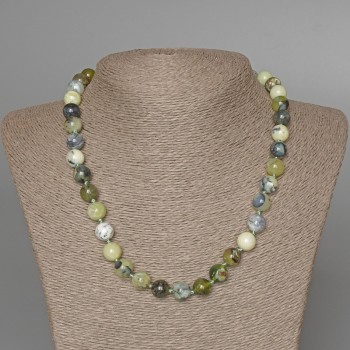Green Opal Necklace, natural stone, smooth beads, diameter 10 mm, length 47 cm