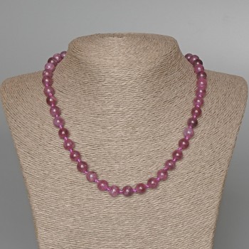 Rubellite Tourmaline Necklace, natural stone, smooth beads, diameter 8.5 mm, length 47 cm