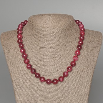 Tourmaline Rubellite Necklace, natural stone, smooth beads, 10 mm diameter, length 48 cm +/-