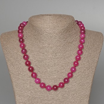 Raspberry Pink Tourmaline Necklace with Smooth Beads, 10 mm Diameter, 50 cm Length