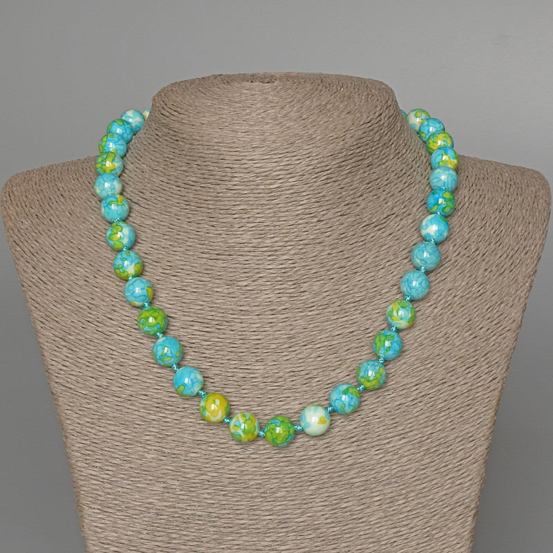 Variscite Necklace (acrylic) blue, white and yellow, smooth beads, 10mm diameter, 48 cm length +/-