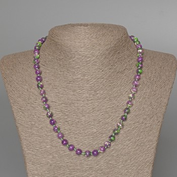 Necklace 'Variscite' (Acrylic Beads) Purple, White, and Green, Smooth Beads, 6.5 mm Diameter, 47 cm Length