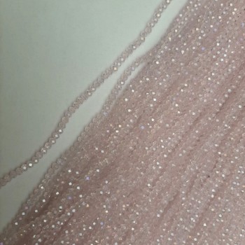 Beads Czech Crystal Pink Transparent Faceted Rondelle with a Gasoline Tint, Diameter 3.5×3 mm ±, Length 39 mm ± on a Thread