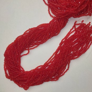 Beads Czech Crystal, Red Transparent, Faceted Rondelle, Diameter 3×2.5 mm, Length 39 mm ± on thread