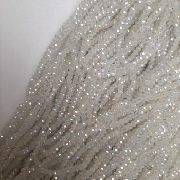 Beads of white Czech crystal with a gasoline tint, faceted rondelle, diameter 3x2.5 mm, length 40 cm ± on a beading thread