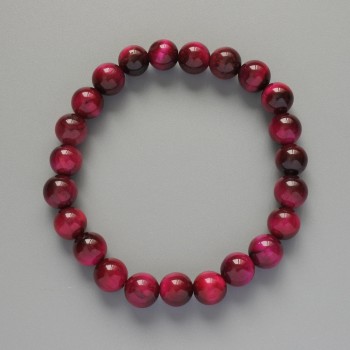 Raspberry Cat's Eye Bracelet with natural stone, smooth beads, 8 mm diameter, 18 cm length (stretch)