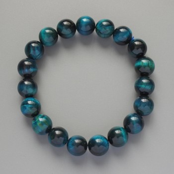 Bracelet Azure Cat's Eye Natural Stone, Smooth Beads, 10mm Diameter, 18cm Length (Stretch)