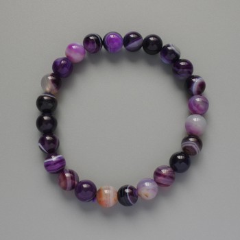 Purple Agate Bracelet with Natural Stone, Smooth Beads, 8 mm Diameter, 18 cm Length (Stretch)