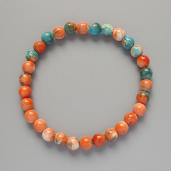 Bracelet 'Variscite' (artificial acrylic) orange, blue, and white colors, smooth beads, 6.5 mm diameter, 18 cm length, stretch bracelet