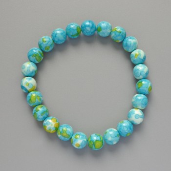 Bracelet 'Variscite' (artificial acrylic) blue, white, and yellow colors, smooth beads, 8.5 mm diameter, 18 cm length, stretch