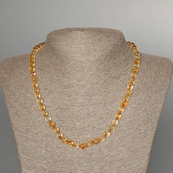 Citrine necklace with natural citrine stones, smooth beads, 6 mm diameter, 49 cm length