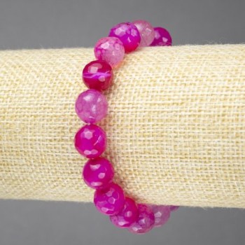 Raspberry Agate Bracelet, natural stone, faceted bead, diameter 10 mm, length 18 cm (stretch)