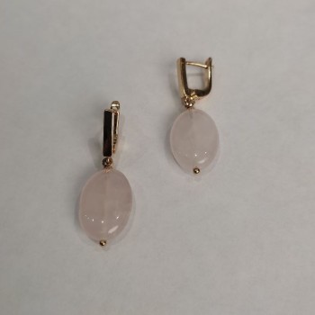 Pink Quartz Earrings, oval, 13×18 mm, English clasp, length 36 mm
