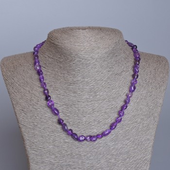Amethyst natural stone faceted bead necklace, 7x9 mm diameter, 47 cm length
