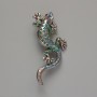 Lizard Brooch with Green and Blue Rhinestones, Silver-Tone Metal, 29×63 mm