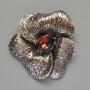 Flower Brooch Pendant with Red Crystal, Silver-Tone Metal, 55 x 63 mm