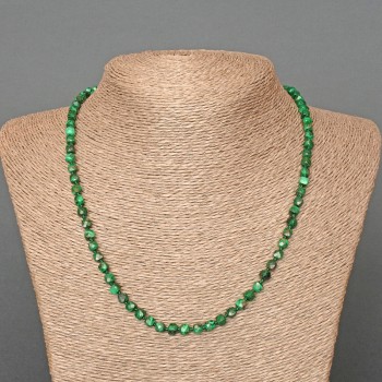 Malachite necklace, natural stone, faceted cube beads, diameter 4.5 mm+-, length 50 cm+
