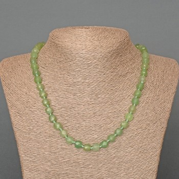 Jade Necklace with Natural Jade Stone, Faceted Cube Beads, 7 mm Diameter, 49 cm Length ±