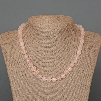 Pink Quartz Necklace, natural stone, faceted cube beads, diameter 7 mm, length 48 cm