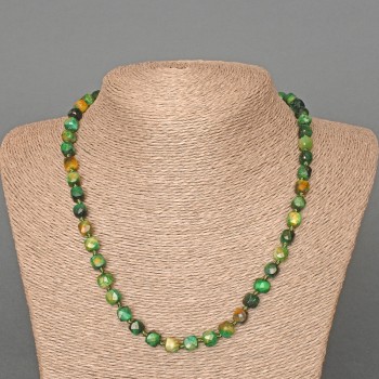 Green Cat's Eye Necklace with natural faceted cubes, diameter 7 mm ±, length 51 cm ±