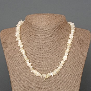 Milky-white mother-of-pearl chip necklace, 8x2 mm, length 48 cm