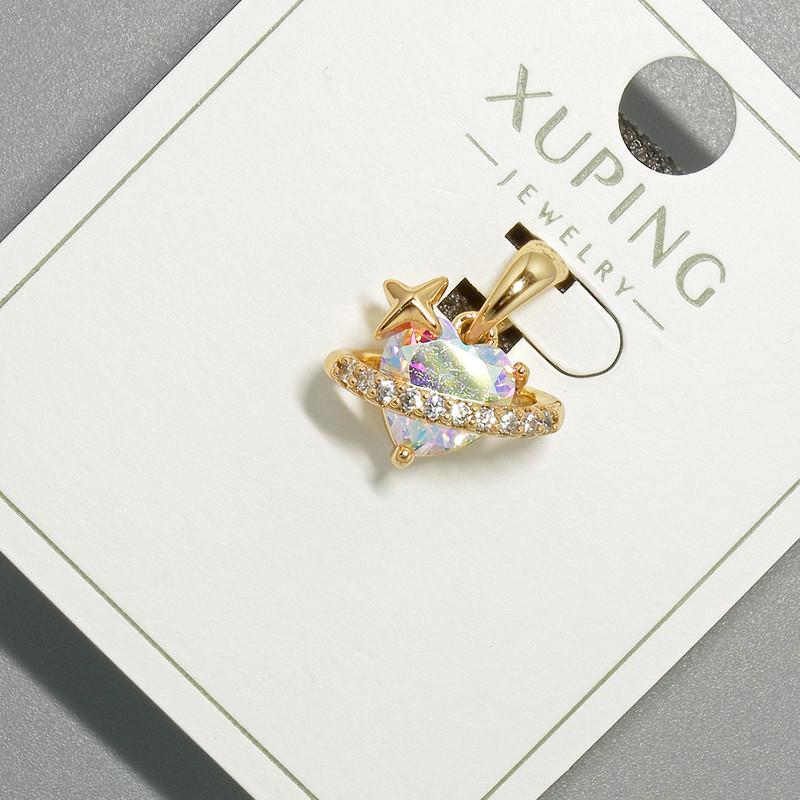 Pendant "Heart" Xuping with pink crystal and white rhinestones, diameter 14×9 mm, length 16.5 mm, 18K gold plating