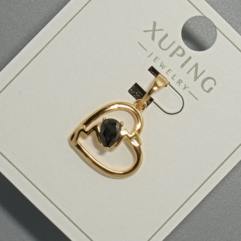 Pendant 'Heart' Xuping with a Black Crystal, diameter 15×14 mm, 5 mm ±, length 22.5 mm ±, 18K gold plating