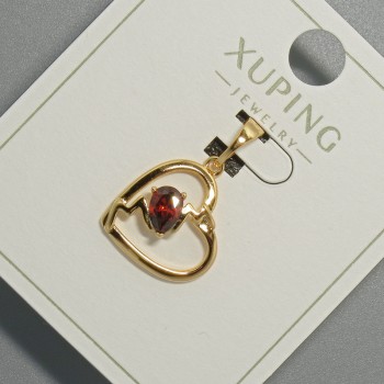 Pendant "Heart" Xuping with Red Crystal, diameter 15 x 14.5 mm, length 22.5 mm, 18K gold plating