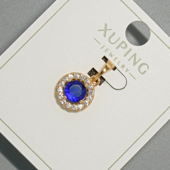 Xuping Pendant with Blue Crystal and White Rhinestones, Diameter 10.5 mm, Length 18.5 mm, 18K Gold Plating