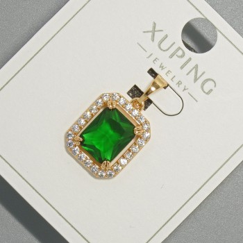 Pendant Xuping with a Green Crystal and White Rhinestones, diameter 13×15 mm, length 23 mm, 18K gold plating