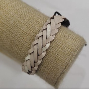 Clearance bracelet, length 18–25 cm, thickness 13 mm, eco-leather, white, with drawstring closure