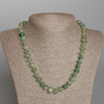 Nephrite natural stone faceted necklace, bead diameter 10x7 mm, length 50 cm