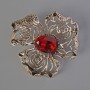 Flower Brooch-Pendant with Red Crystal, Silver-Tone Metal 52x52 mm