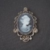 Brooch 'Cameo Lady' in silver-toned metal with crystals, 50mm +